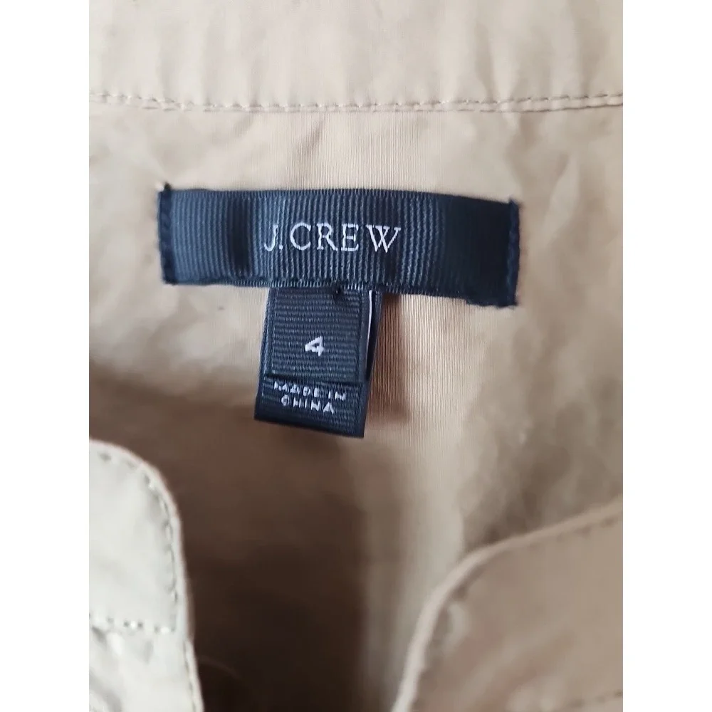 J CREW Women's Cuffed Short Cap‎ Sleeve Tan Lace Up Neck Blouse Size 4